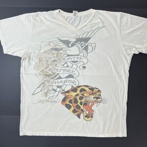Ed Hardy TShirt Mens XL Beige Tattoo Graphic Eagle Skull Snake Leopard Y2K VTG